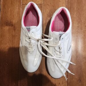 Ecco Women's White Lace-Up Golf Shoes with Pink Interior  Sz 8